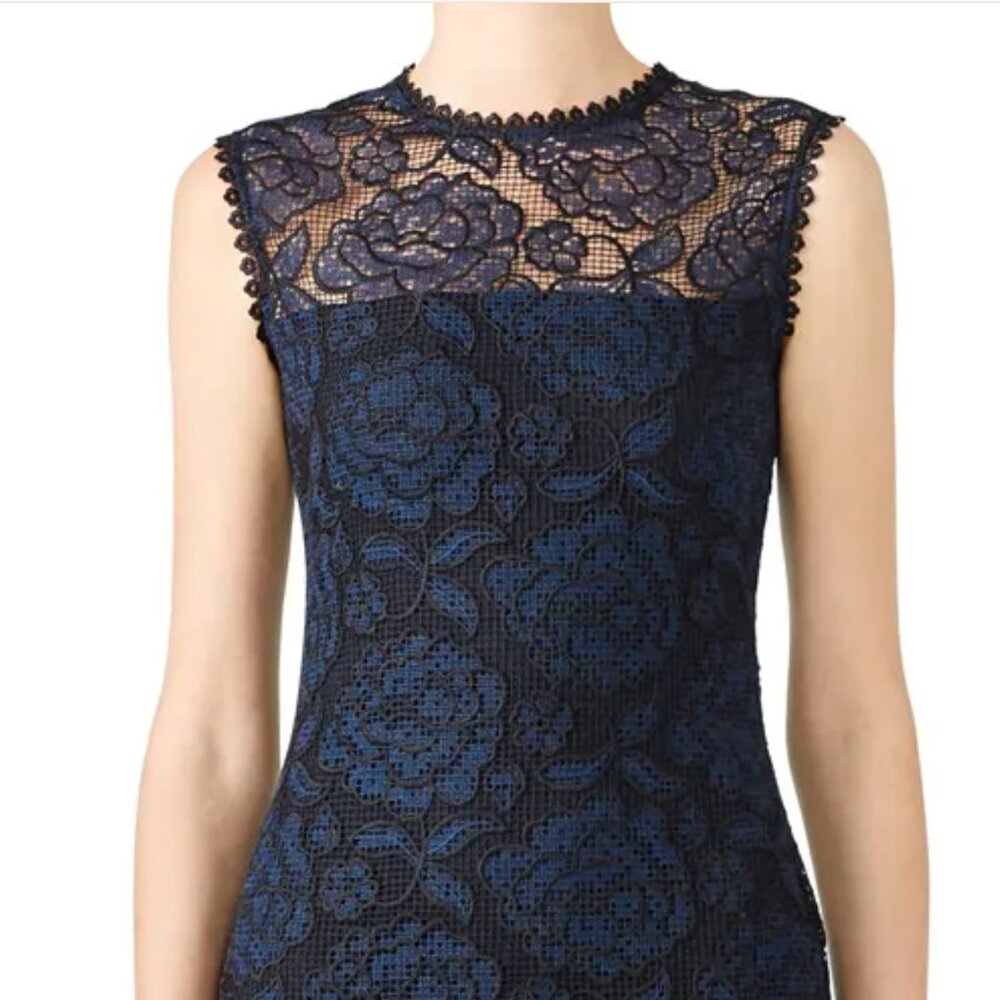 Shoshanna Blue & Black Lace Sheath Dress - Size 4 - Picture 2 of 13